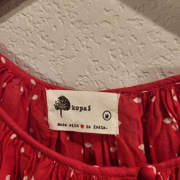 🅢🅐🅛🅔 Anthropologie Kopal Red Top Luma Peasant Blouse Medium - Picture 5 of 7